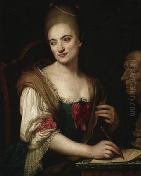 Portrait Einer Jungen Dame, Eine Buste Zeichnend - view 1