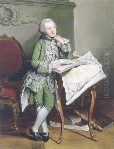 Portrait Of Prince Friedrich-franz I Zu Mecklenburg-schwerin In An Embroidered Green Suit, At His Studies - view 1