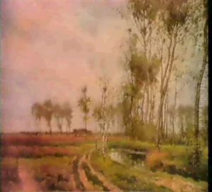 A Landscape With Birches Alonga Stream by Paul Mathieu