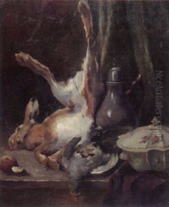 Jagdstilleben Mit Erlegtem Hasen, Fasan, Fayenceterrine Und Zinnkanne Jagdstilleben Mit Erlegtem Hasen, Fasan, Fayenceterrine Und Zinnkanne