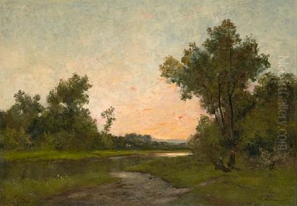 A River Landscape At Sunset - view 1