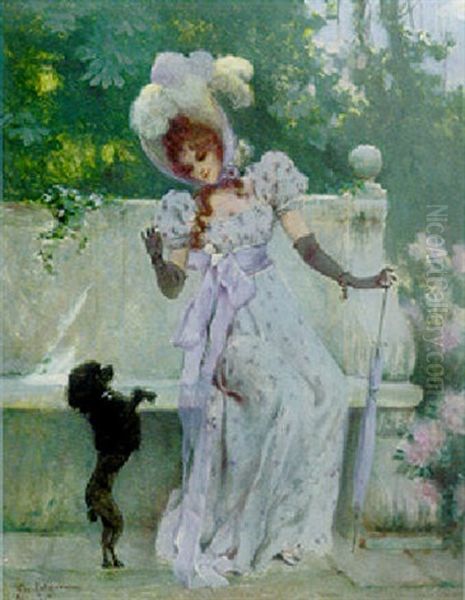 An Elegant Lady With Her Poodle - view 1