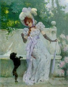An Elegant Lady With Her Poodle An Elegant Lady With Her Poodle