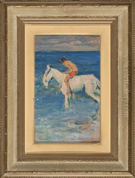 Joven Con Caballo En El Mar - view 1
