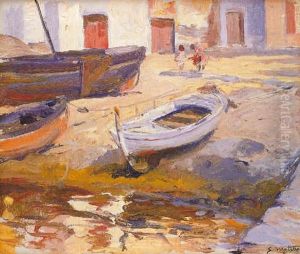 Ninos Junto A Una Barca Varada by Segundo Matilla Marina