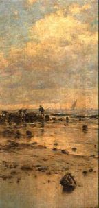 Pescadores En La Playa by Segundo Matilla Marina