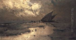Pescadores En La Playa Alrededor De Las Barcas by Segundo Matilla Marina