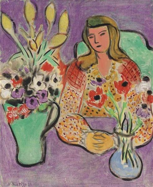 Jeune Fille Aux Anemones Sur Fond Violet - view 1