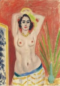 Torse Nu Or Femme En Buste, Bras Leves