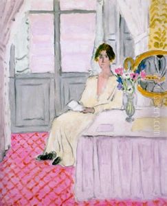 Femme Lisant Devant Une Table Et Bouquet, Nice by Henri Matisse