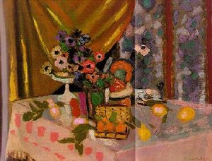 Nature Morte, Nappe Rose, Vase D'anemones, Citrons Et Ananas by Henri Matisse