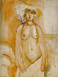 Antoinette Au Chapeau A Plumes, Debout Torse Nu