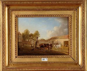 Cour De Ferme Animee by Jean Baptiste Berre