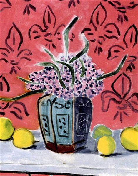 Nature Morte Aux Citrons Sur Fond Fleurdelise - view 1