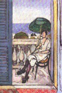 Femme Au Balcon A L'ombrelle Verte Femme Au Balcon A L'ombrelle Verte