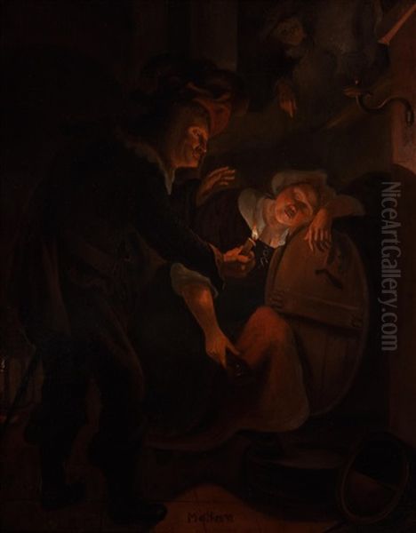 Maid In A Cellar Fallen Asleep By A Wine Cask And Found Out By Her Master - view 1