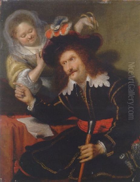 A Gentleman In Fancy Dress Mocked By A Lady Standing Behind Him - view 1