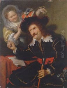A Gentleman In Fancy Dress Mocked By A Lady Standing Behind Him