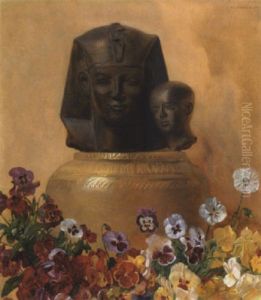 Stilleben Mit Stiefmutterchen Und Einem Agyptischen Kopf by Franz Von Matsch