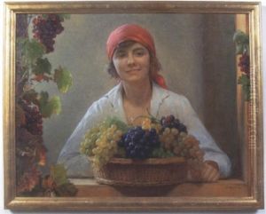 Therese Matsch With Grapes by Franz Von Matsch