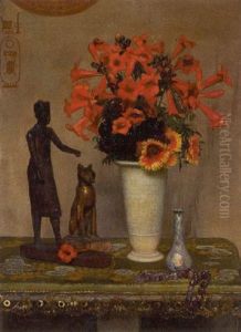 Stilleben Mit Blumenstraus Und Agyptischen Gottheiten