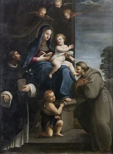 The Madonna And Child With The Infant Saintjohn The Baptist And Saints Dominic And Francis by Niccolo Berrettoni