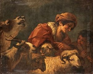 Gypsy With Cattle And A Boy Playing A Flute