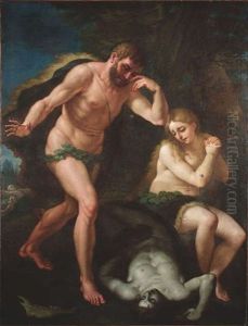 Adam Und Eva Beweinen Den Ermordeten Abel by Paolo de Matteis