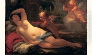 Venus Endormie Et Entouree De Putti Dans Un Paysage by Paolo de Matteis