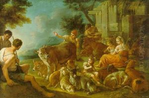 A Pastoral Scene With Peasants And Farm Animals by Paolo de Matteis