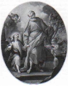 San Giusseppe Con Gesu E Un Angelo Che Offre Frutti by Paolo de Matteis