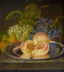 Stillleben Mit Blumen In Einer Glasvase (+ Stillleben Mit Fruchten Auf Einer Steinplatte, 1824, Signed; Pair) by Andreas Theodor Mattenheimer