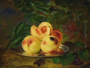 Still Life With Peaches, Grapes And Insect by Andreas Theodor Mattenheimer