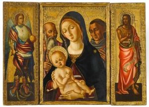 Virgin And Child With Saints, Possibly The Archangel Michael And An Apostle (3 Works) by Matteo Di Giovanni Di Bartolo
