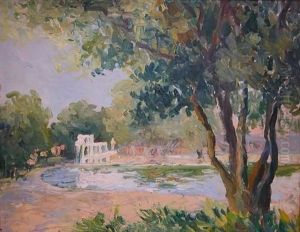 Impressionist Landscape With View Of Pond And Park by Walter Mattern