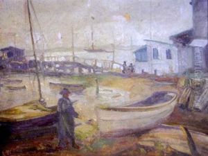 Harbor Scene With Figures by Walter Mattern