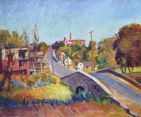 Autumn Landscape With Bridge And Town - view 1