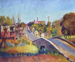 Autumn Landscape With Bridge And Town by Walter Mattern