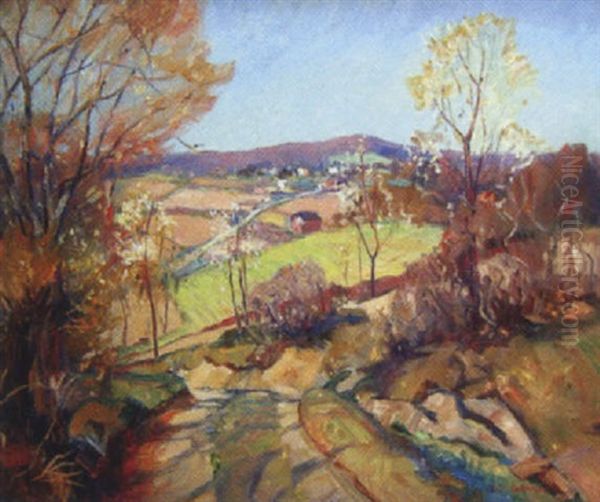 Autumn Landscape With View Of Valley And Farm - view 1
