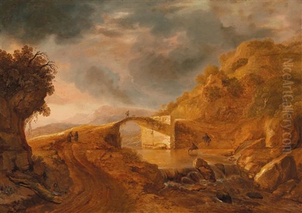 An Italianate River Landscape With Travellers By A Bridge - view 1