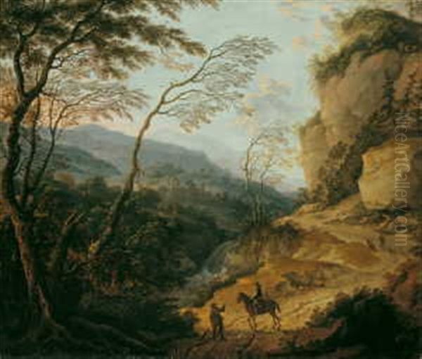Gebirgslandschaft Mit Reiter Und Wanderern - view 1