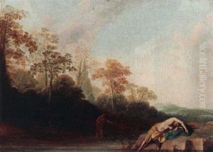 A Wooded Landscape With Diana Resting Near A River by Cornelis Matteus