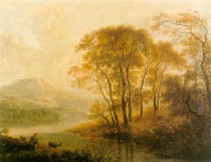A Wooded River Landscape With An Angler by Cornelis Matteus