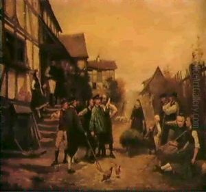 Der Ausrufer, Den Dorfbewohnern Wird Eine Amtliche Mitteilung Verlesen by Theodor Matthei