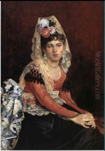 Spanierinde Med Mantilla Prydet Med Blomster