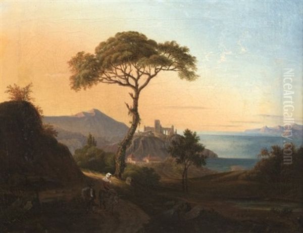 Roman Campagna With Peasant On Donkey - view 1