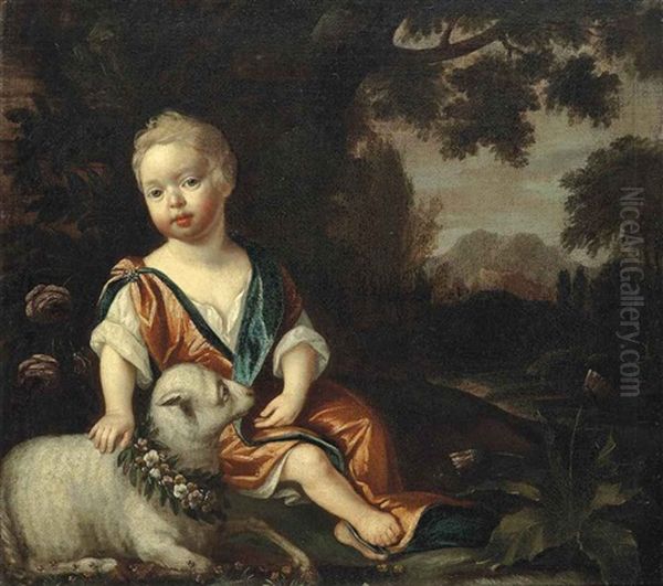Portrait Of A Boy, With A Lamb, Seated In A River Landscape - view 1