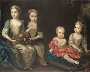 Group Portrait Of The Holdsworth Children, Seated In An Interior, A Landscape Beyond