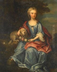 A Portrait Of A Young Boy, Full-length, With A Parrot (+ A Portrait Of A Young Girl With A Lamb; Pair)