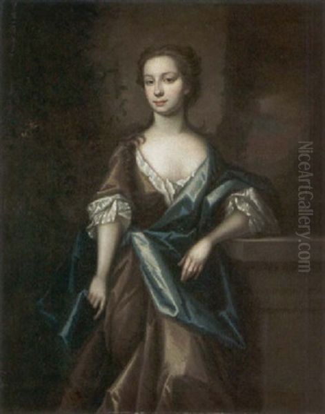 Portrait Of A Lady Wearing A Grey Silk Dress And Blue Robes - view 1